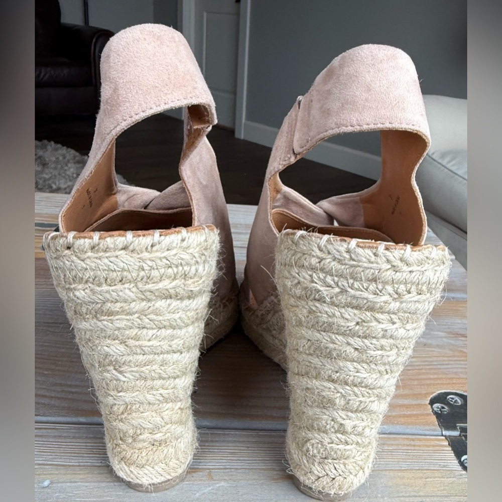 Joie SIZE 37 Nude Pink Suede Women's Slingback Espadrille Platform Wedge Sandals - Picture 8 of 12